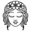 black line tattoo of female face with eyes closed