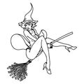 black line tattoo of a pinup witch