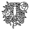 black line tattoo of a rib cage and flowers Royalty Free Stock Photo