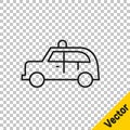 Black line Taxi car icon isolated on transparent background. Vector Royalty Free Stock Photo