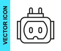 Black line Tee plug electric with clipping path icon isolated on white background. Vector Royalty Free Stock Photo