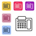 Black line Telephone icon isolated on white background. Landline phone. Set icons in color square buttons. Vector Royalty Free Stock Photo