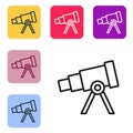 Black line Telescope icon isolated on white background. Scientific tool. Education and astronomy element, spyglass and Royalty Free Stock Photo