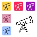 Black line Telescope icon isolated on white background. Scientific tool. Education and astronomy element, spyglass and Royalty Free Stock Photo