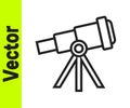 Black line Telescope icon isolated on white background. Scientific tool. Education and astronomy element, spyglass and Royalty Free Stock Photo