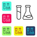 Black line Test tube and flask - chemical laboratory test icon isolated on white background. Laboratory glassware sign Royalty Free Stock Photo