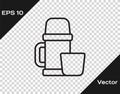 Black line Thermos container and cup icon isolated on transparent background. Thermo flask icon. Camping and hiking Royalty Free Stock Photo