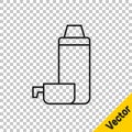 Black line Thermos container icon isolated on transparent background. Thermo flask icon. Camping and hiking equipment. Vector Royalty Free Stock Photo