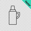 Black line Thermos container icon isolated on transparent background. Thermo flask icon. Camping and hiking equipment Royalty Free Stock Photo