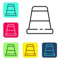 Black line Thimble for sewing icon isolated on white background. Set icons in color square buttons. Vector Illustration Royalty Free Stock Photo