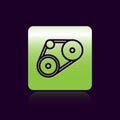 Black line Timing belt kit icon isolated on black background. Green square button. Vector