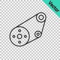 Black line Timing belt kit icon isolated on transparent background. Vector