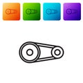 Black line Timing belt kit icon isolated on white background. Set icons in color square buttons. Vector