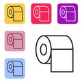 Black line Toilet paper roll icon isolated on white background. Set icons in color square buttons. Vector Royalty Free Stock Photo
