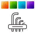 Black line Tool allen keys icon isolated on white background. Set icons in color square buttons. Vector
