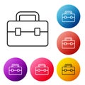 Black line Toolbox icon isolated on white background. Tool box sign. Set icons colorful circle buttons. Vector Royalty Free Stock Photo