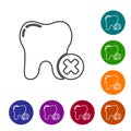 Black line Tooth with caries icon isolated on white background. Tooth decay. Set icons in color circle buttons. Vector Royalty Free Stock Photo