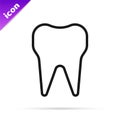 Black line Tooth icon isolated on white background. Tooth symbol for dentistry clinic or dentist medical center and Royalty Free Stock Photo