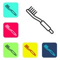 Black line Toothbrush icon isolated on white background. Set icons in color square buttons. Vector Royalty Free Stock Photo