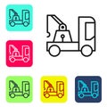 Black line Tow truck icon isolated on white background. Set icons in color square buttons. Vector Illustration Royalty Free Stock Photo