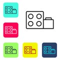 Black line Toy building block bricks for children icon isolated on white background. Set icons in color square buttons. Vector Royalty Free Stock Photo