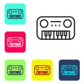 Black line Toy piano icon isolated on white background. Children toy. Set icons in color square buttons. Vector Royalty Free Stock Photo