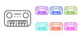 Black line Toy piano icon isolated on white background. Children toy. Set icons colorful. Vector Royalty Free Stock Photo