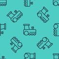 Black line Toy train icon isolated seamless pattern on green background. Vector Royalty Free Stock Photo