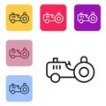 Black line Tractor icon isolated on white background. Set icons in color square buttons. Vector Royalty Free Stock Photo