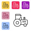 Black line Tractor icon isolated on white background. Set icons in color square buttons. Vector Royalty Free Stock Photo