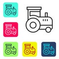 Black line Tractor icon isolated on white background. Set icons in color square buttons. Vector Royalty Free Stock Photo