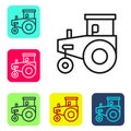 Black line Tractor icon isolated on white background. Set icons in color square buttons. Vector Royalty Free Stock Photo