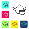 Black line Traditional Chinese tea ceremony icon isolated on white background. Teapot with cup. Set icons in color Royalty Free Stock Photo