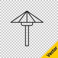 Black line Traditional Japanese umbrella from the sun icon isolated on transparent background. Vector Royalty Free Stock Photo