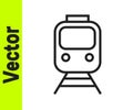 Black line Train and railway icon isolated on white background. Public transportation symbol. Subway train transport. Metro Royalty Free Stock Photo