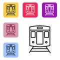 Black line Train and railway icon isolated on white background. Public transportation symbol. Subway train transport Royalty Free Stock Photo