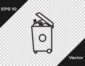 Black line Trash can icon isolated on transparent background. Garbage bin sign. Recycle basket icon. Office trash icon Royalty Free Stock Photo