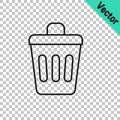 Black line Trash can icon isolated on transparent background. Garbage bin sign. Recycle basket icon. Office trash icon Royalty Free Stock Photo