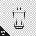 Black line Trash can icon isolated on transparent background. Garbage bin sign. Recycle basket icon. Office trash icon Royalty Free Stock Photo