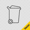 Black line Trash can icon isolated on transparent background. Garbage bin sign. Recycle basket icon. Office trash icon Royalty Free Stock Photo