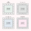 Black line, trendy and stylish doodle hand drawn square frames set