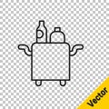 Black line Trolley for food and beverages icon isolated on transparent background. Vector