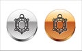 Black line Turtle icon isolated on white background. Silver-gold circle button. Vector Royalty Free Stock Photo