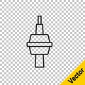 Black line TV CN Tower in Toronto icon isolated on transparent background. Famous world landmarks icon concept. Tourism