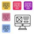 Black line UI or UX design icon isolated on white background. Set icons in color square buttons. Vector Royalty Free Stock Photo