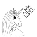 Black line Unicorn for coloring book or page