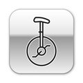 Black line Unicycle or one wheel bicycle icon isolated on white background. Monowheel bicycle. Silver square button