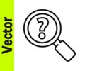 Black line Unknown search icon isolated on white background. Magnifying glass and question mark. Vector Illustration Royalty Free Stock Photo