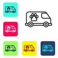 Black line Veterinary ambulance icon isolated on white background. Veterinary clinic symbol. Set icons in color square Royalty Free Stock Photo