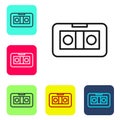 Black line VHS video cassette tape icon isolated on white background. Set icons in color square buttons. Vector Royalty Free Stock Photo